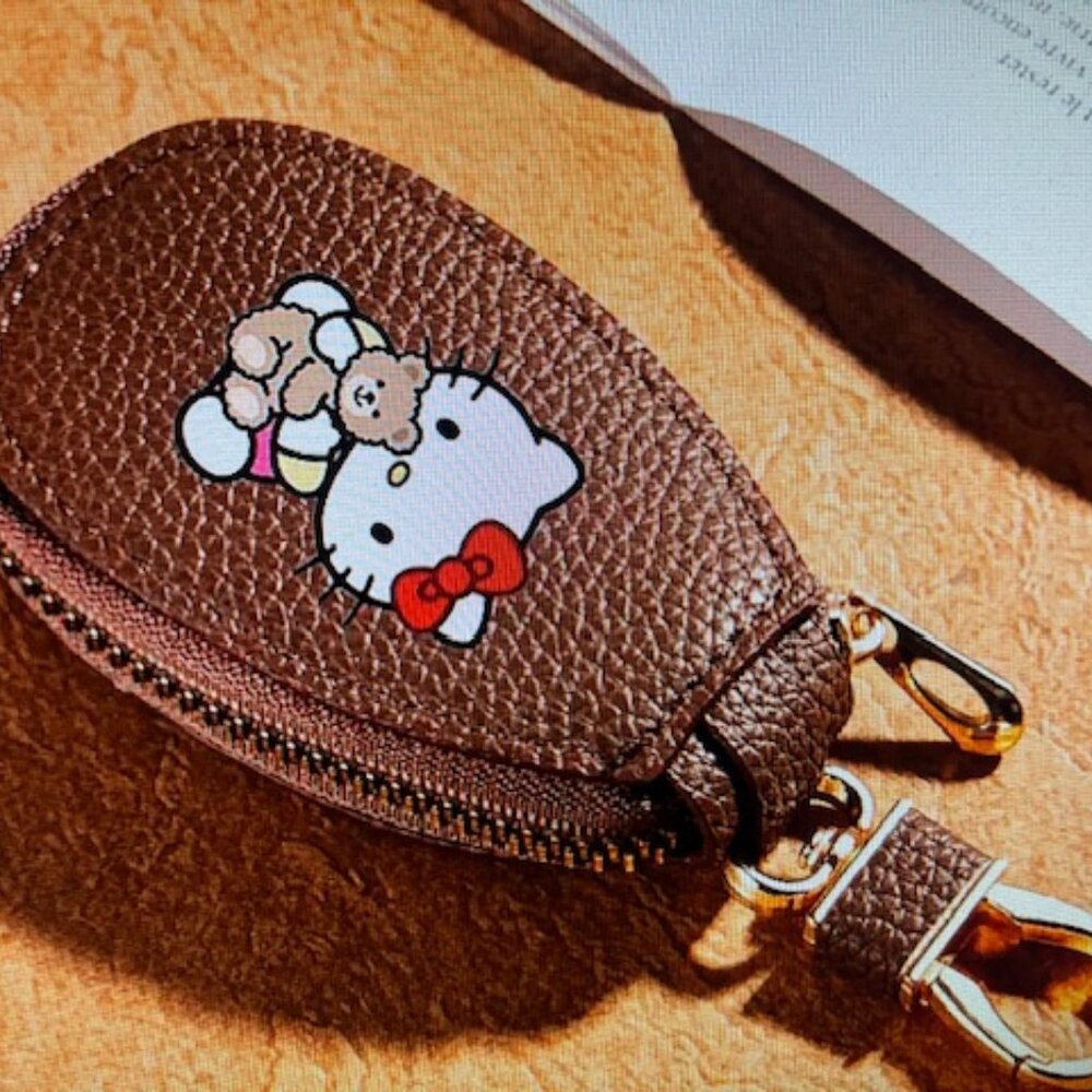 Hello Kitty Leather Keychain Dark Brown #863